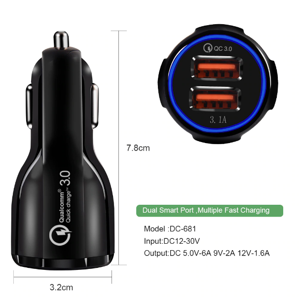 Car USB Charger 3.0 2.0 2 Port Fast Mobile Phone Charger_2