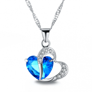 Heart Pendant Necklace Silver Chain Crystal Jewelry